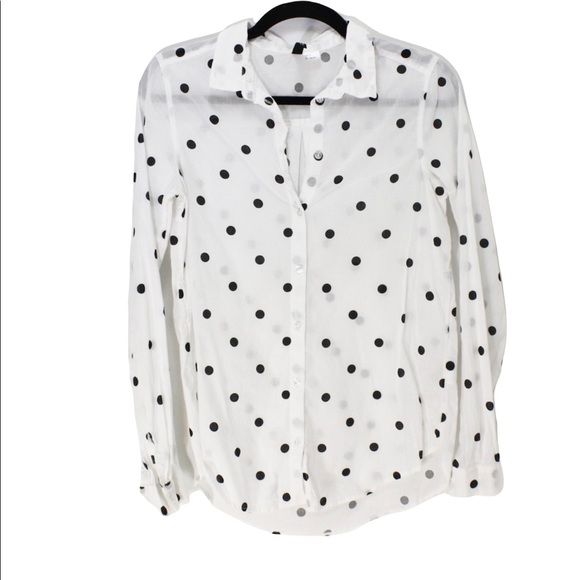 DIVIDED 100% Cotton White Black Polka Dot Long Sleeve Semi-Sheer Top Blouse 0 - Picture 7 of 7